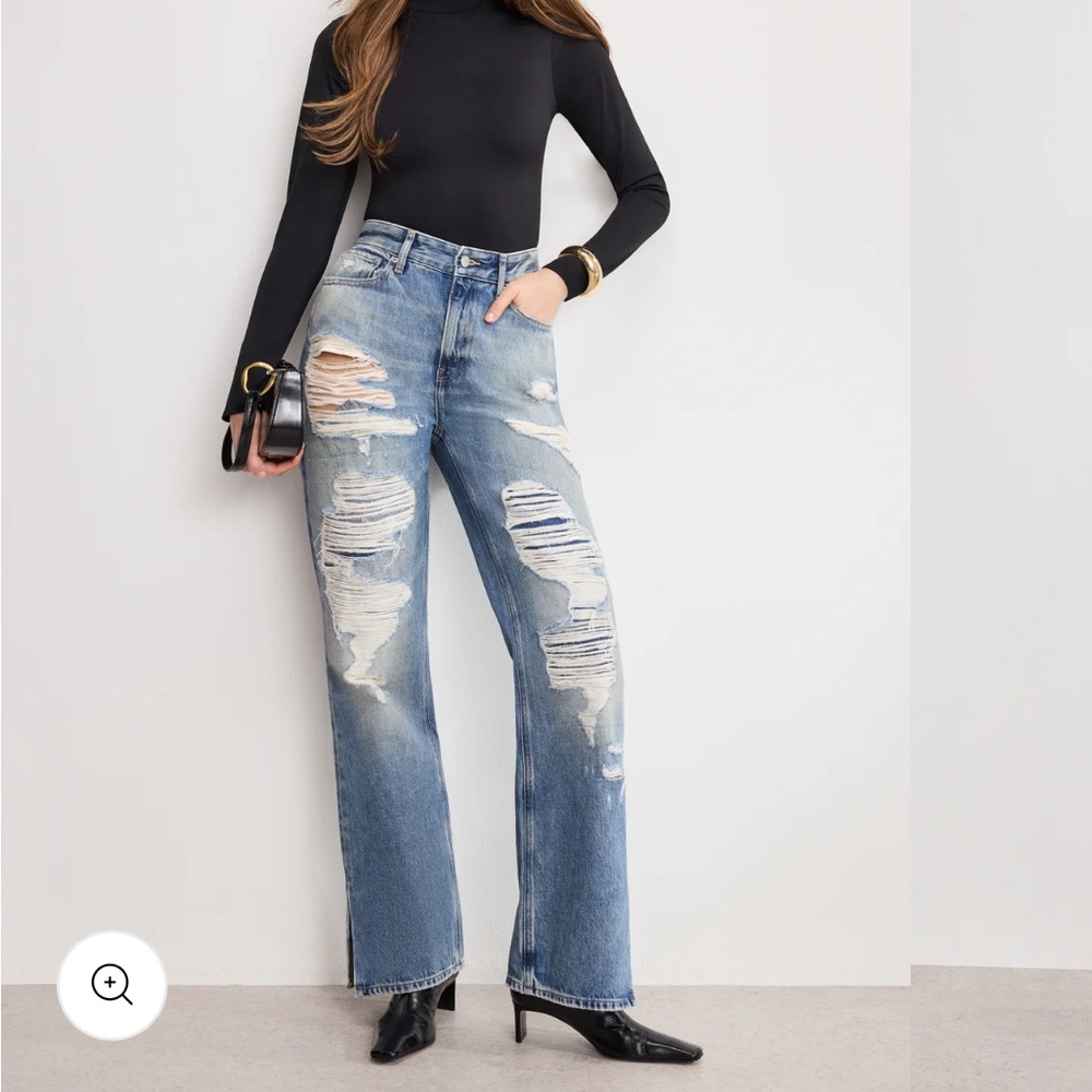Good American High Rise Distressed Blue Jeans